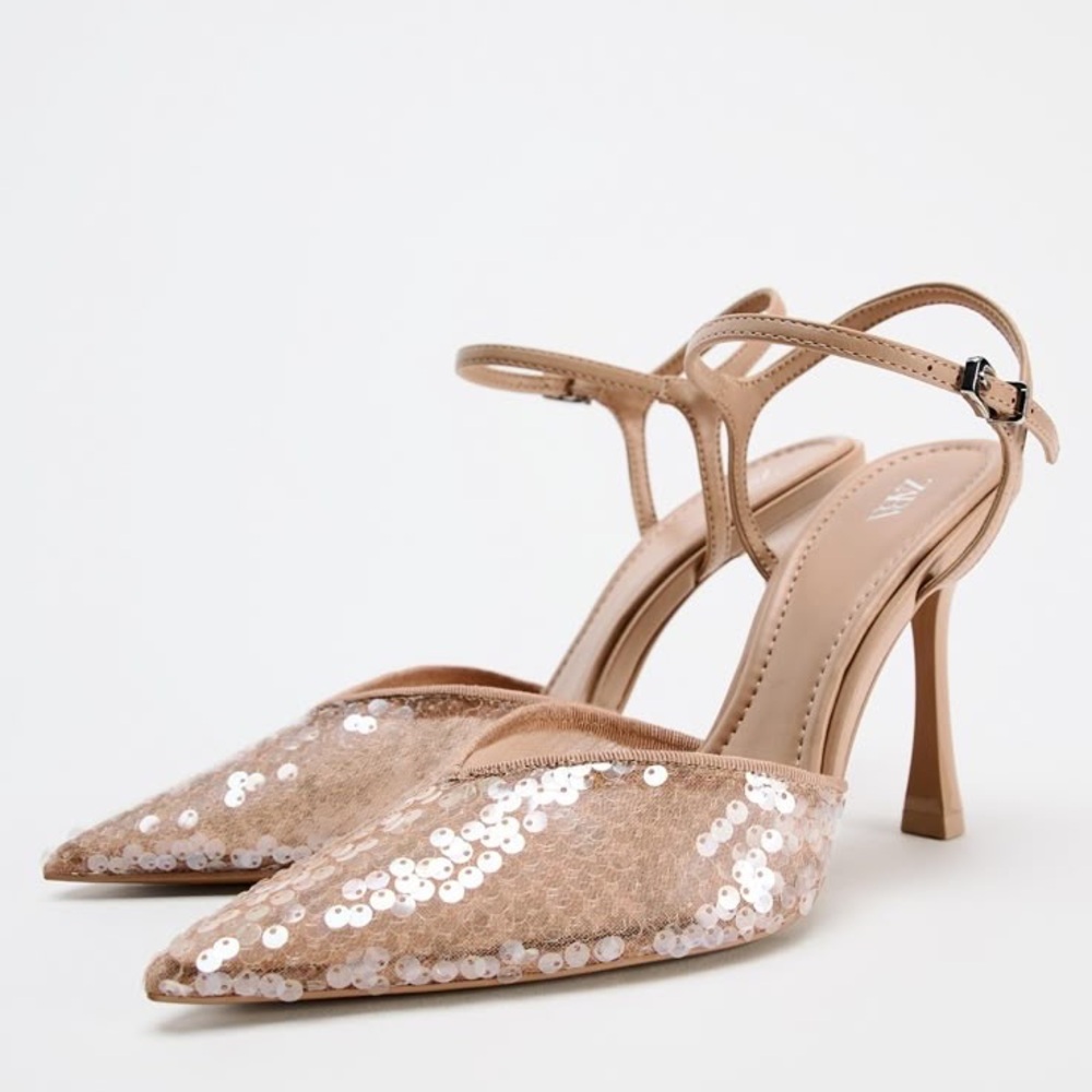 Zara Tan Slingback Heels with Pointed Toe